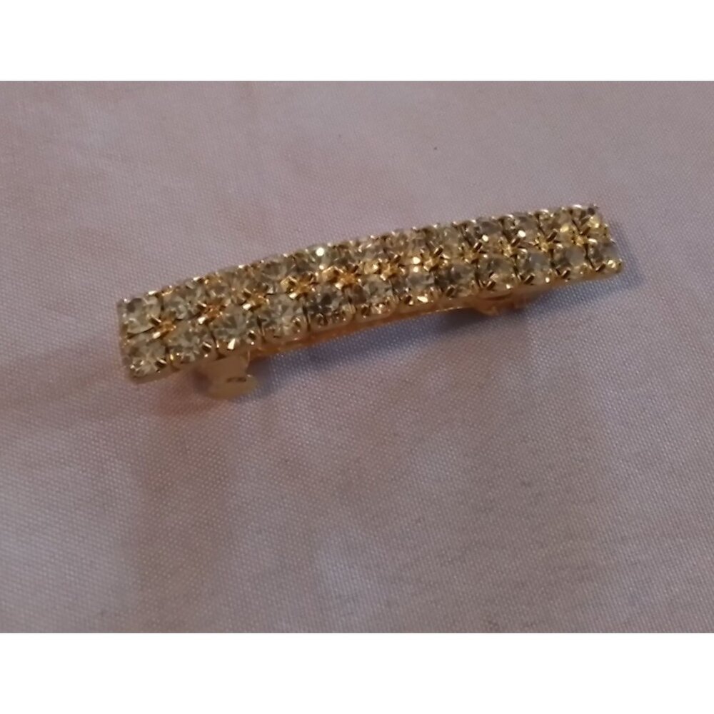 Vintage Gold-Tone Rhinestone Hair Barrette Clip For Women